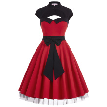 Belle Poque Sexy Cap Sleeve Aquecida Grande Bow Knot Red Pinup Retro Vintage Dress BP000191-1